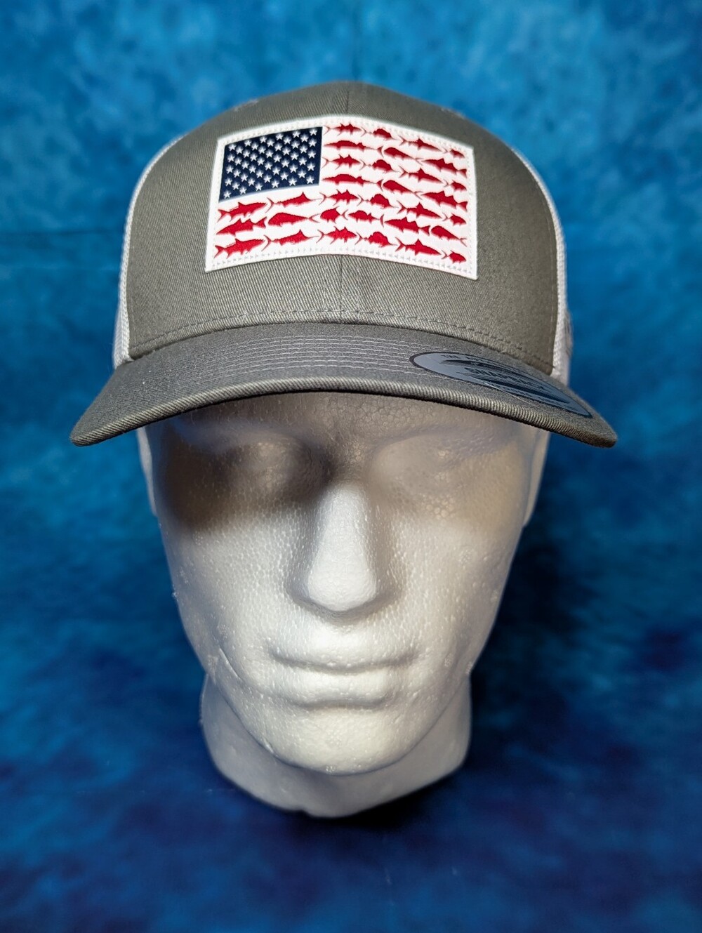 Columbia PFG Trucker Hat Fish USA Flag Grey Unisex NWT OSFM